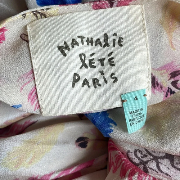 ANTHROPOLOGIE Nathalie Lete Paris Galah Feather Print Silk Midi Dress Size 4 - Picture 3 of 9